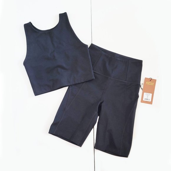 Girlfriend Collective Black Dylan Bra & RPET High-Rise Bike Shorts Set - Size XS - Picture 2 of 15